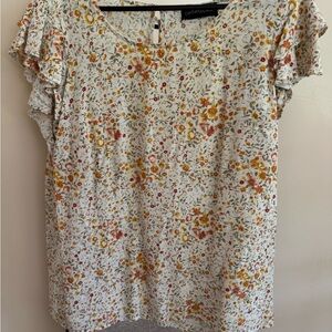 Cynthia Rowley White and Cream Flutter Sleeve Blouse